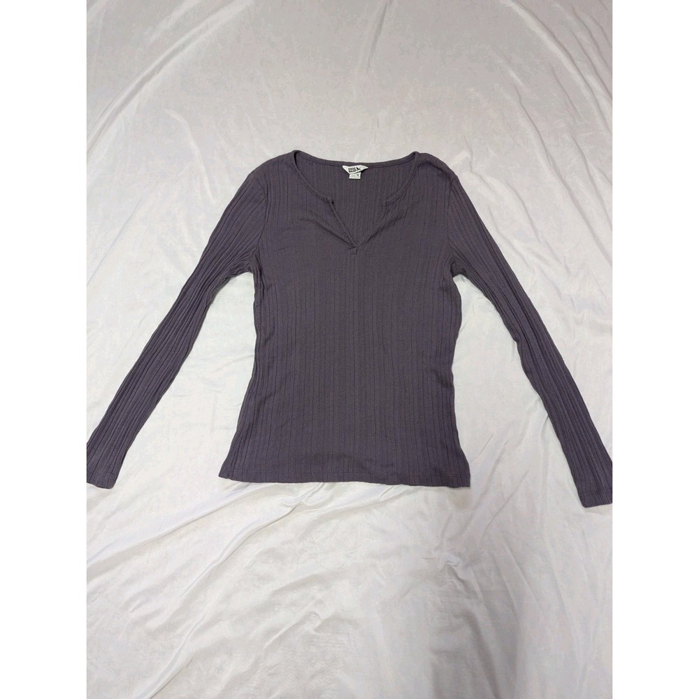 Eddie Bauer Surplice Ribbed Longsleeve Top Medium Tall Purple Stretch